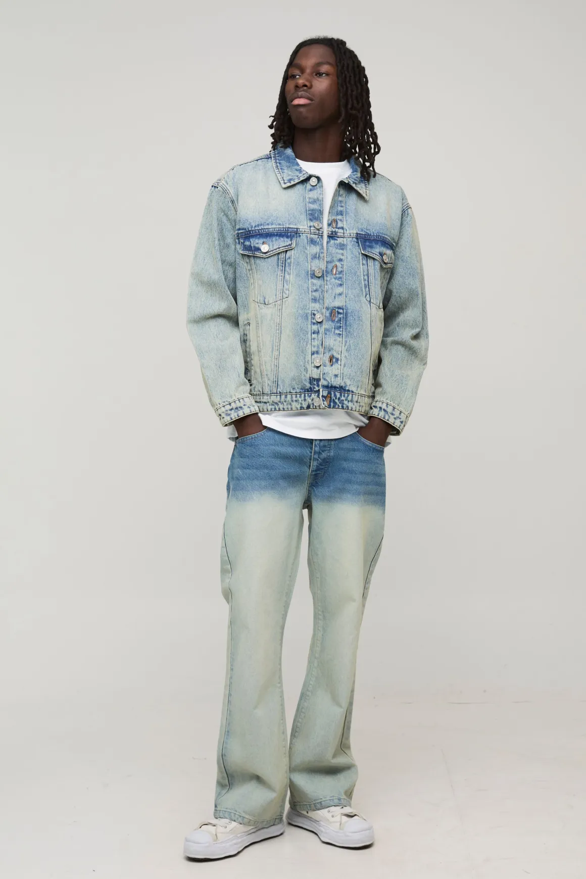 Veste en Jean Délavé Coupe Droite