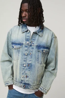 Veste en Jean Délavé Coupe Droite