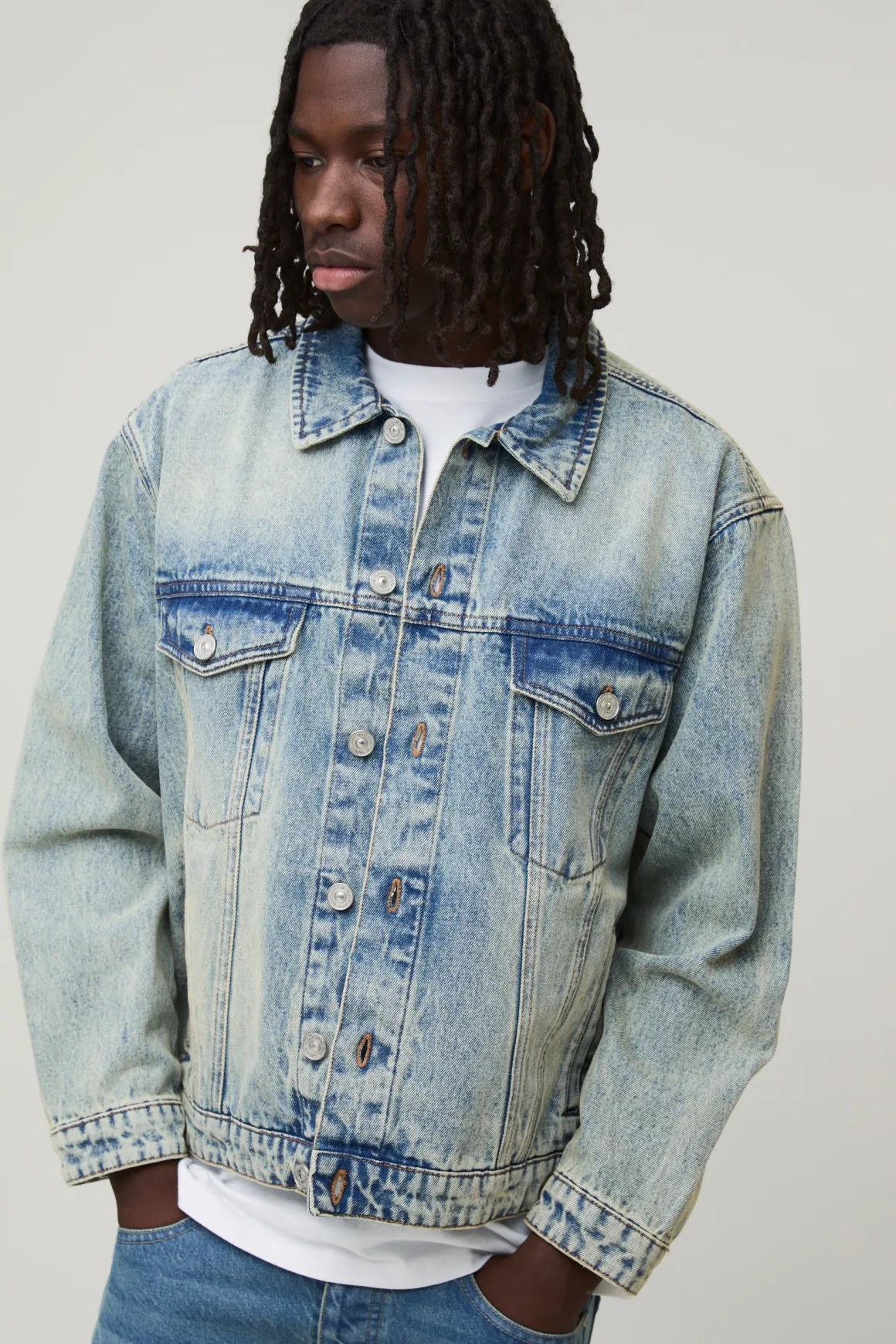 Veste en Jean Délavé Coupe Droite
