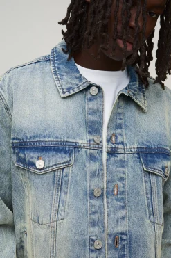 Veste en Jean Délavé Coupe Droite
