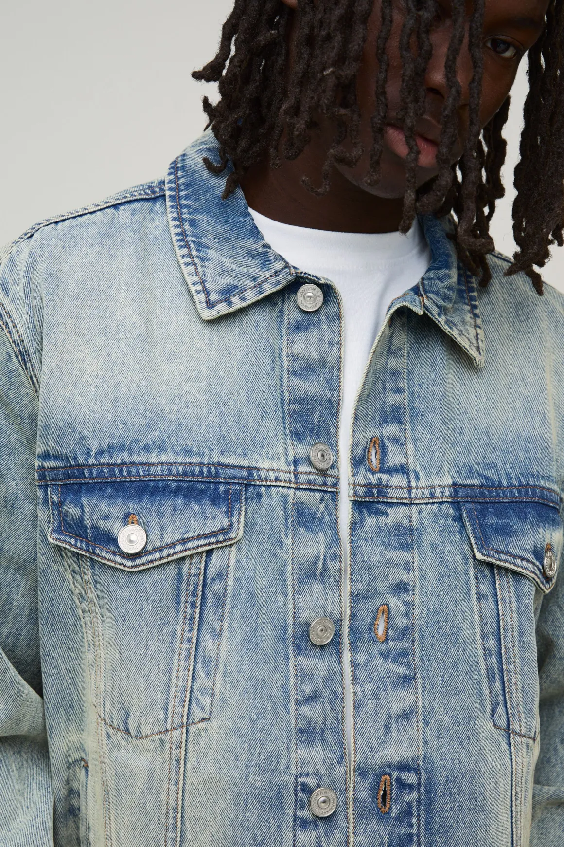 Veste en Jean Délavé Coupe Droite