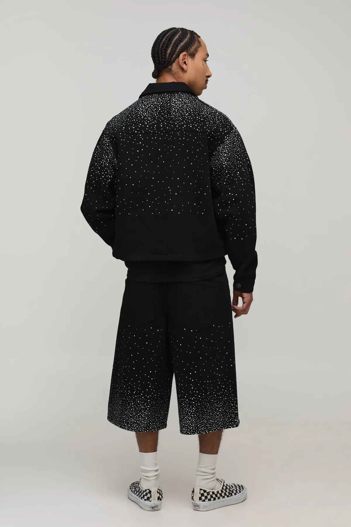 boohooMAN Veste En Jean Délavée Oversize Ornée De Strass<Homme Ensembles|Denim