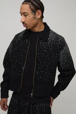 boohooMAN Veste En Jean Délavée Oversize Ornée De Strass<Homme Ensembles|Denim