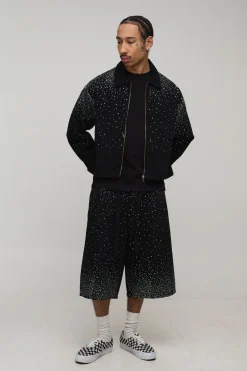 boohooMAN Veste En Jean Délavée Oversize Ornée De Strass<Homme Ensembles|Denim
