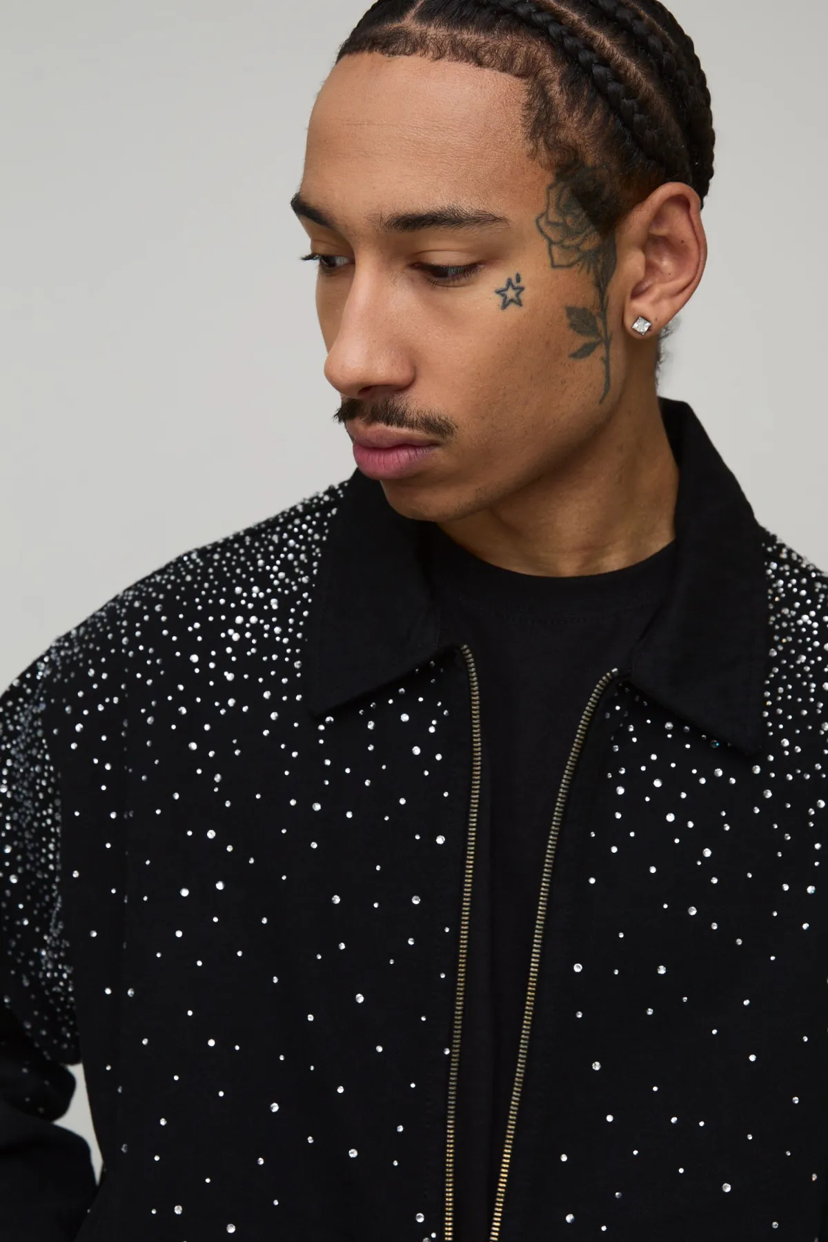boohooMAN Veste En Jean Délavée Oversize Ornée De Strass<Homme Ensembles|Denim