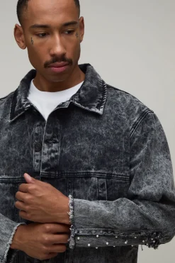 Veste En Jean Délavé À L'acide Oversize Ornée De Perles