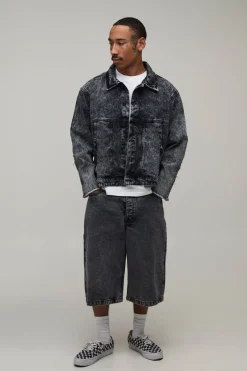 Veste En Jean Délavé À L'acide Oversize Ornée De Perles