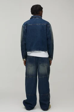 boohooMAN Veste En Jean Délavé À L'eau De Javel Avec Panneaux Coupe Courte Décontractée<Homme Denim|Ensembles Grandes Tailles
