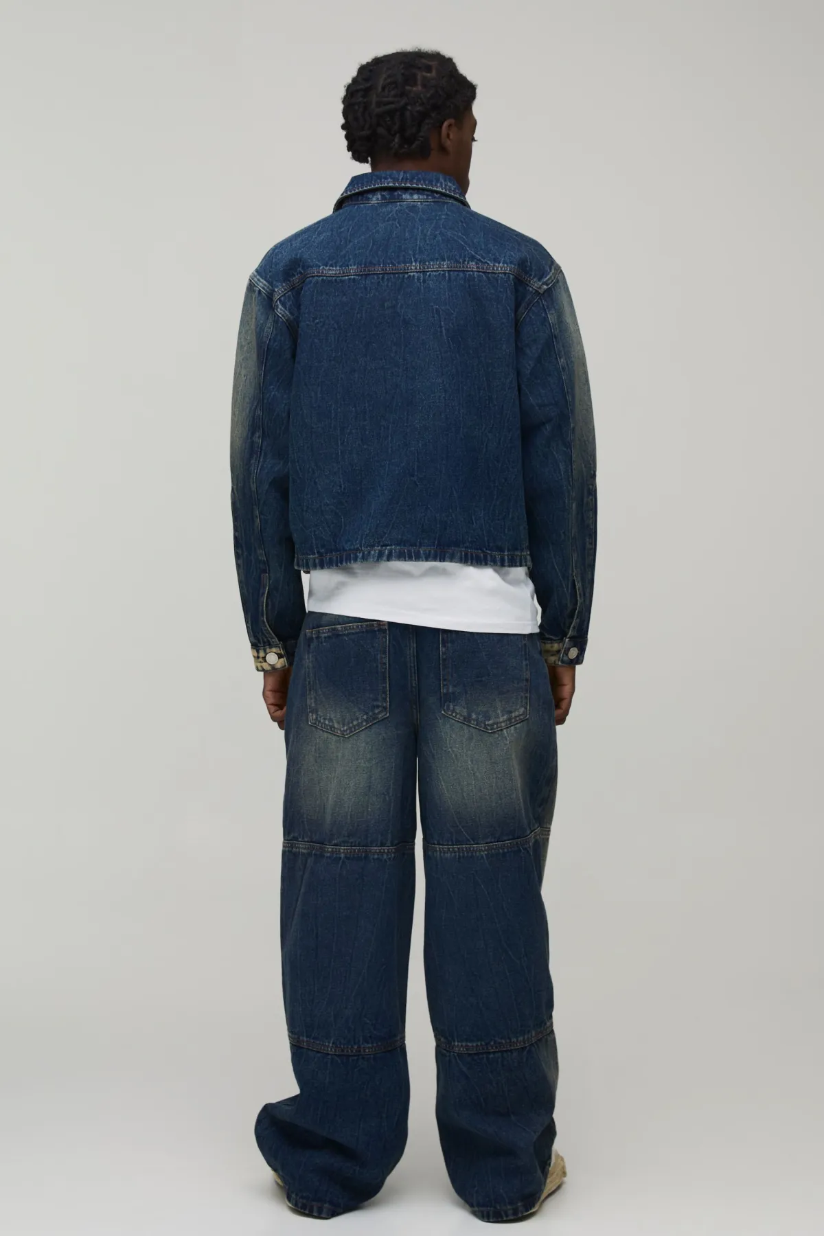 boohooMAN Veste En Jean Délavé À L'eau De Javel Avec Panneaux Coupe Courte Décontractée<Homme Denim|Ensembles Grandes Tailles
