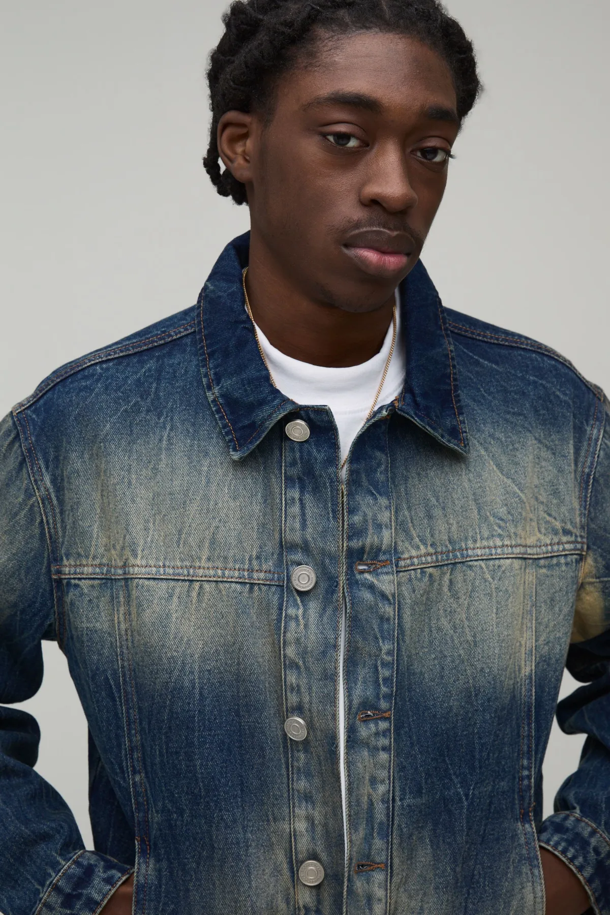 boohooMAN Veste En Jean Délavé À L'eau De Javel Avec Panneaux Coupe Courte Décontractée<Homme Denim|Ensembles Grandes Tailles