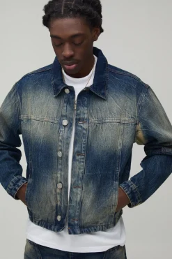 boohooMAN Veste En Jean Délavé À L'eau De Javel Avec Panneaux Coupe Courte Décontractée<Homme Denim|Ensembles Grandes Tailles