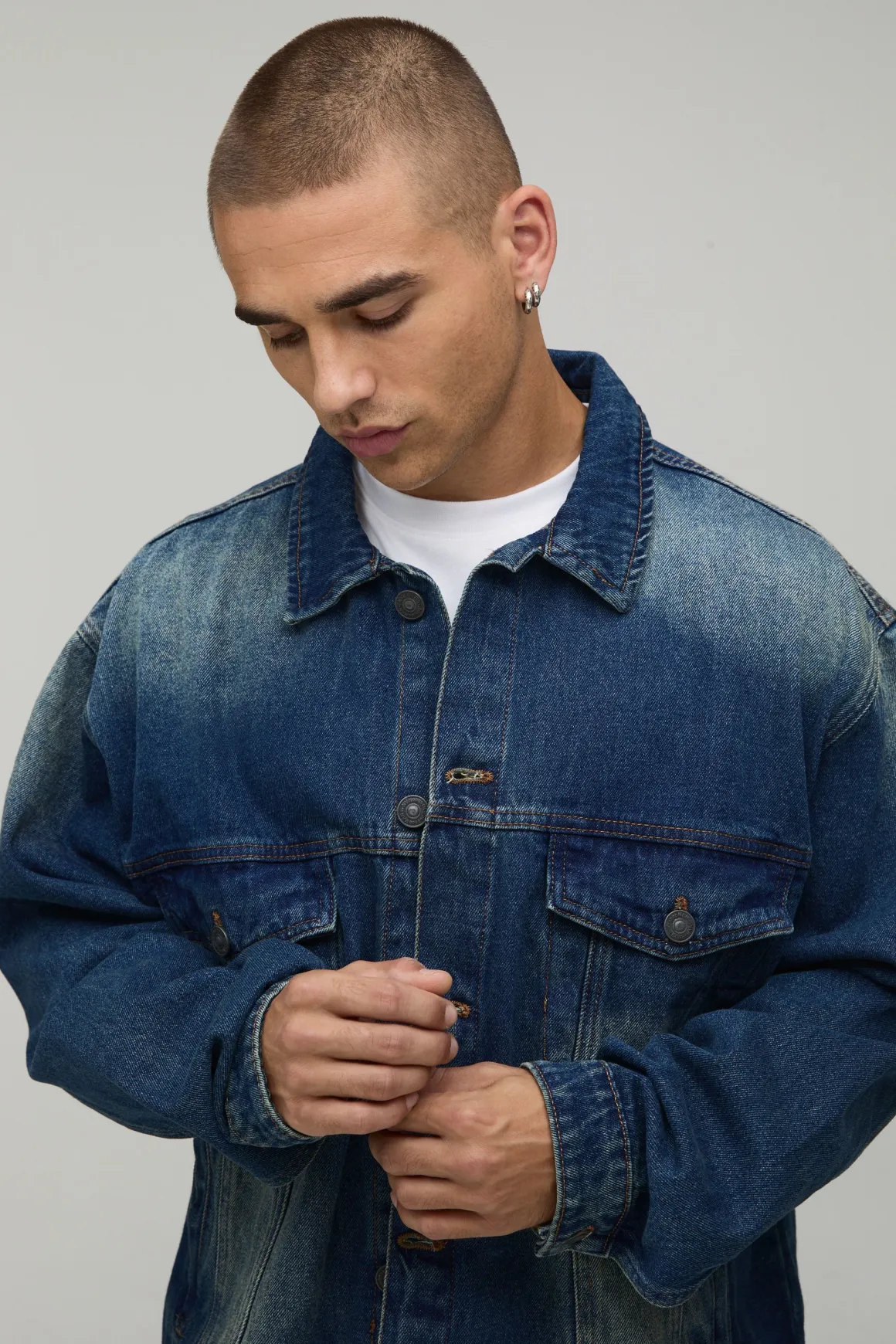 Veste En Jean Délavé Oversize Coupe Carrée