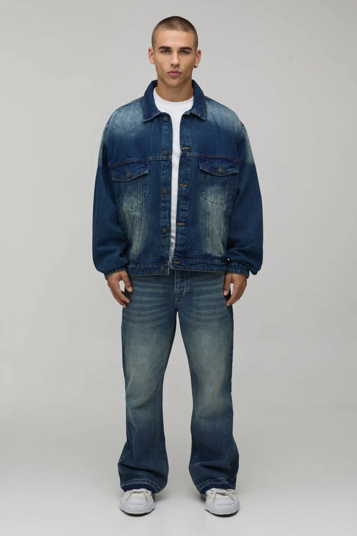 Veste En Jean Délavé Oversize Coupe Carrée