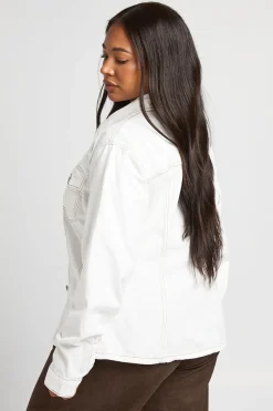 Veste En Jean Grande Taille Avec Détails De Coutures
