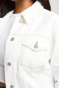 Veste En Jean Grande Taille Avec Détails De Coutures