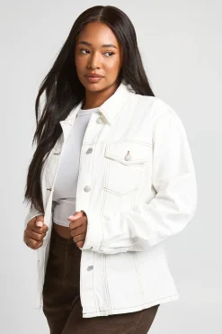 Veste En Jean Grande Taille Avec Détails De Coutures