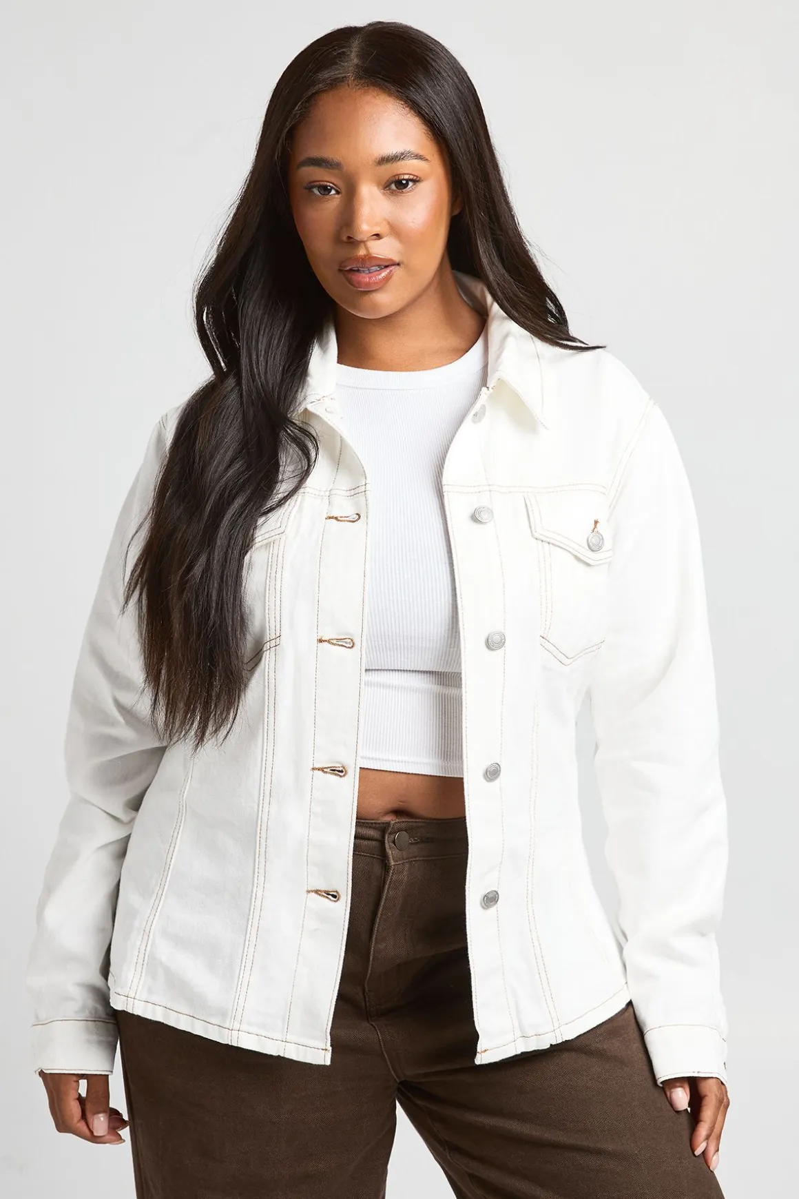 Veste En Jean Grande Taille Avec Détails De Coutures