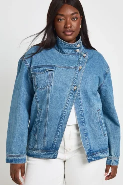 boohoo Veste En Jean Grande Taille Col Montant<Femme Denim|Vestes & Manteaux
