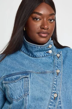 boohoo Veste En Jean Grande Taille Col Montant<Femme Denim|Vestes & Manteaux