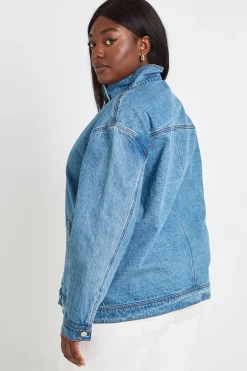 boohoo Veste En Jean Grande Taille Col Montant<Femme Denim|Vestes & Manteaux