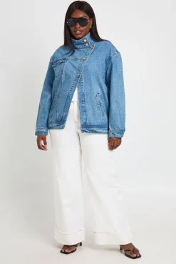 boohoo Veste En Jean Grande Taille Col Montant<Femme Denim|Vestes & Manteaux