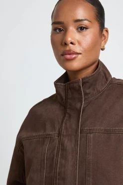 boohoo Veste En Jean Grande Taille À Col Cheminée<Femme Denim|Vestes & Manteaux