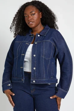 Veste En Jean Grande Taille À Manches Ballon