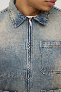 Veste En Jean Harrington Délavée Blanchie Coupe Boxy