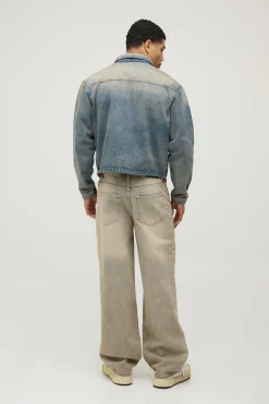 Veste En Jean Harrington Délavée Blanchie Coupe Boxy