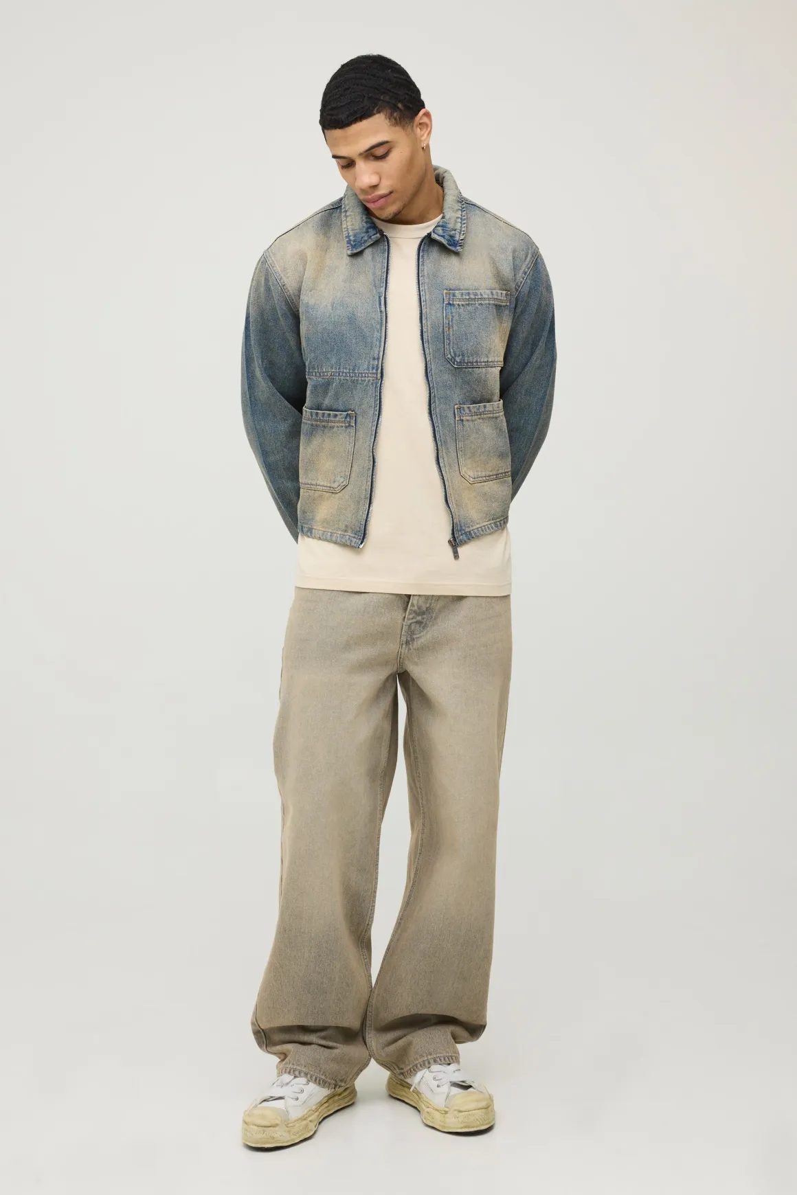 Veste En Jean Harrington Délavée Blanchie Coupe Boxy