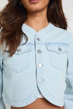 Veste En Jean À Ourlet Courbe