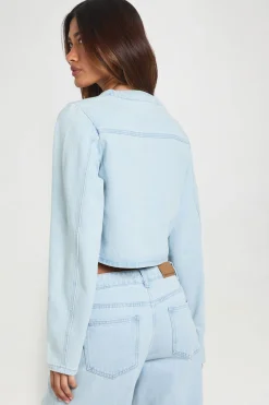 Veste En Jean À Ourlet Courbe