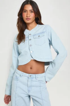 Veste En Jean À Ourlet Courbe