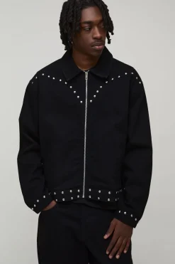 boohooMAN Veste En Jean Oversize Cloutée Style Western<Homme Denim|Denim