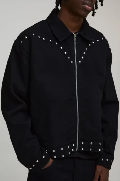 boohooMAN Veste En Jean Oversize Cloutée Style Western<Homme Denim|Denim