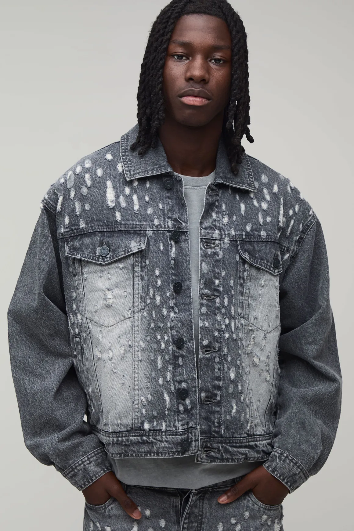 Veste En Jean Oversize Délavée À Effet Usé Extrême
