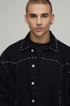 Veste En Jean Oversize Style Western À Clous Coordonnée