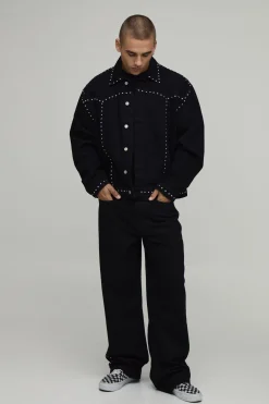 Veste En Jean Oversize Style Western À Clous Coordonnée