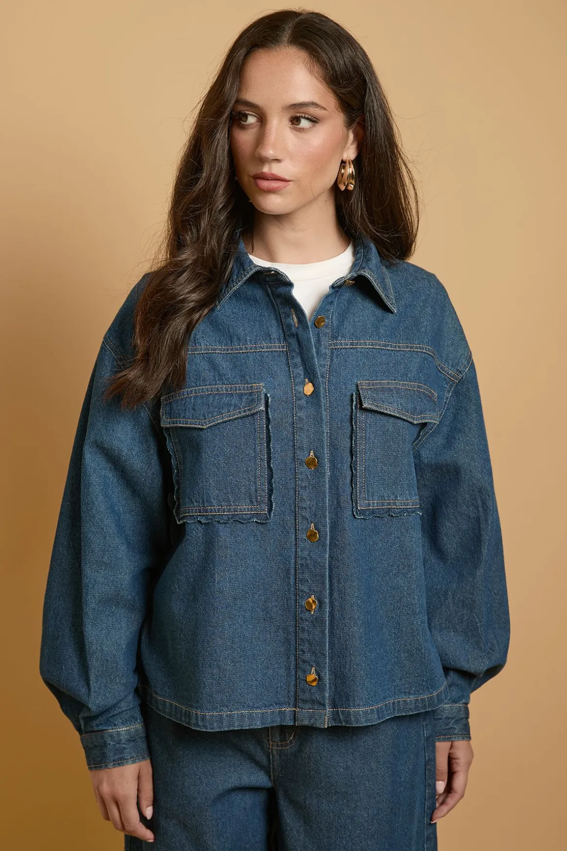 Veste En Jean À Poches Festonnées
