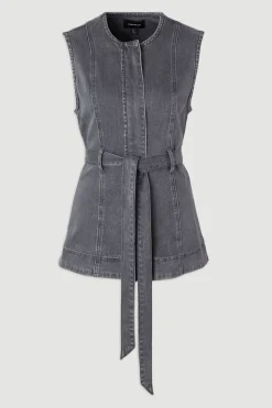 Veste en Jean Sans Manches avec Ceinture