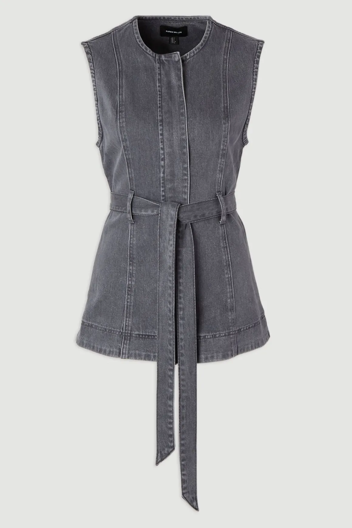 Veste en Jean Sans Manches avec Ceinture