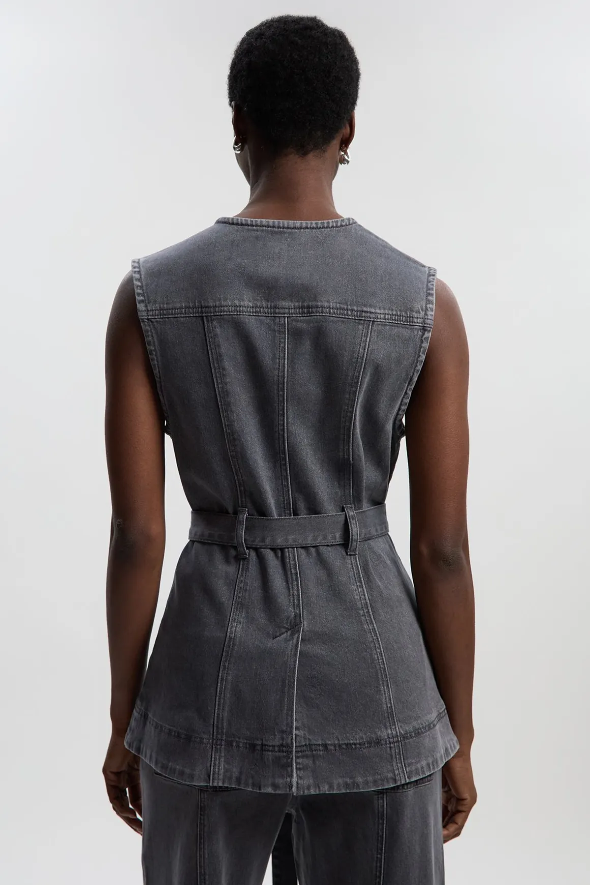 Veste en Jean Sans Manches avec Ceinture