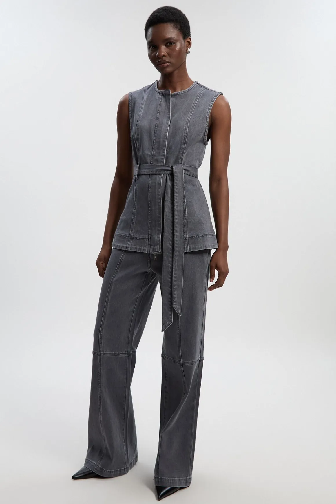 Veste en Jean Sans Manches avec Ceinture