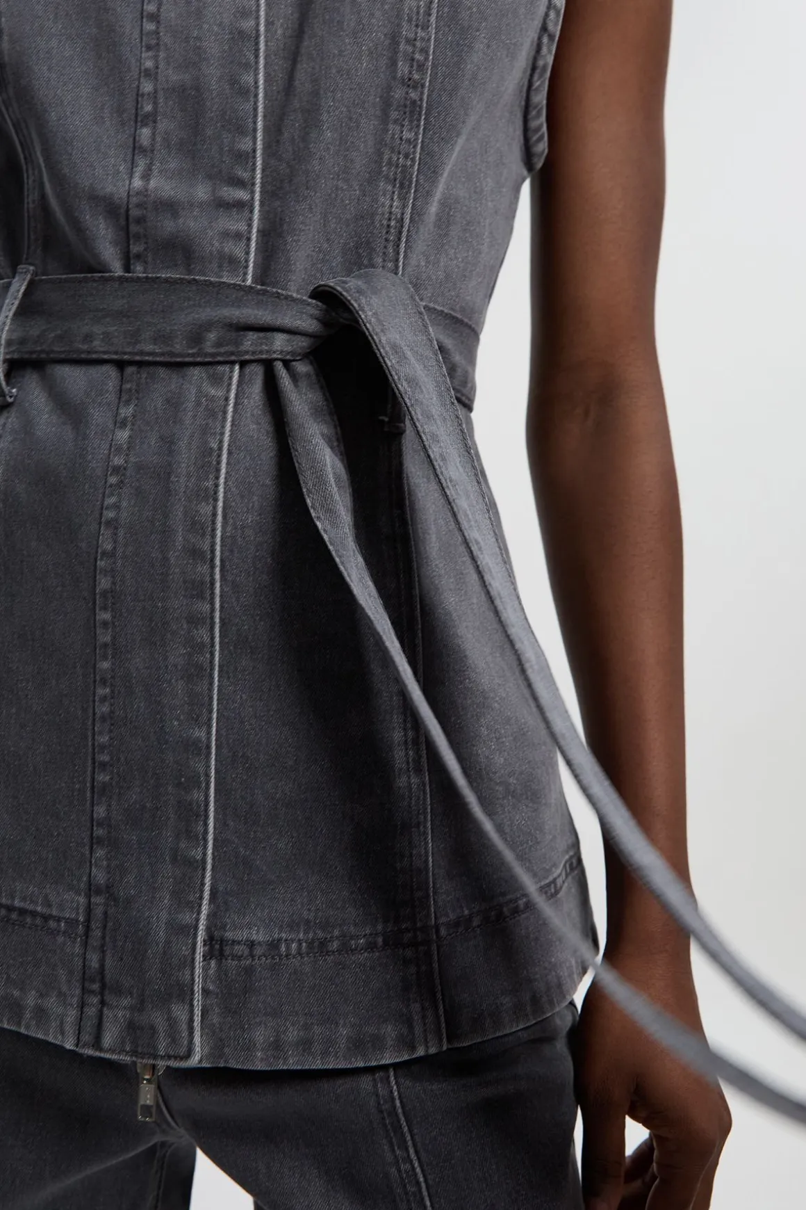 Veste en Jean Sans Manches avec Ceinture
