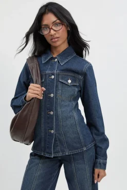 Veste en jean à taille cintrée avec détail de couture