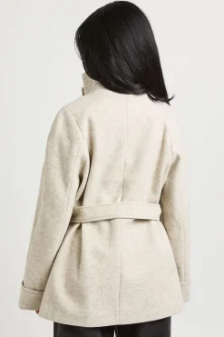 Veste En Laine Ceinturée À Col Cheminée