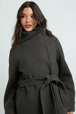 Veste En Laine À Col Cheminée Avec Ceinture