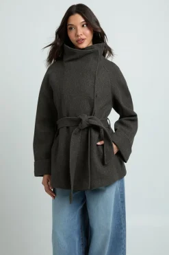 Veste En Laine À Col Cheminée Avec Ceinture