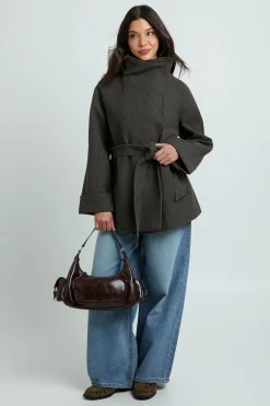 Veste En Laine À Col Cheminée Avec Ceinture