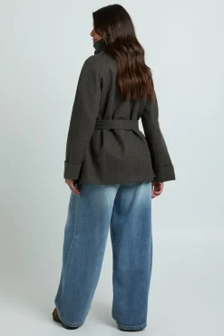 Veste En Laine À Col Cheminée Avec Ceinture